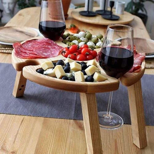 Wooden Outdoor Folding Picnic Table With Glass Holder Round