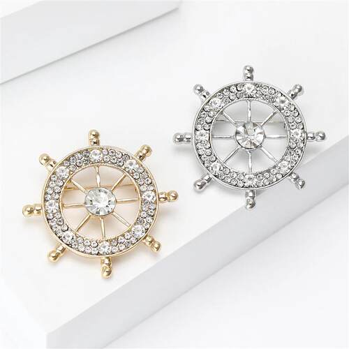Rhinestone Anchor Brooches for Women Unisex Enamel Rudder Pi