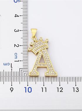 Nidin  Luxury Copper Zircon A-Z Crown Alphabet Pendant Chain