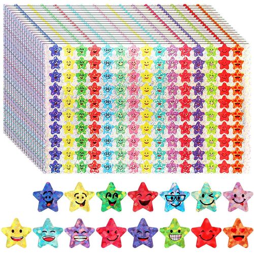 1500 Pcs Glitter Foil Small Star ers,15 Designs Happy Face e