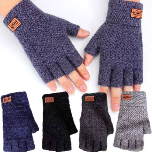 Men Winter Fingerless Gloves Half Finger Writting Office Kni