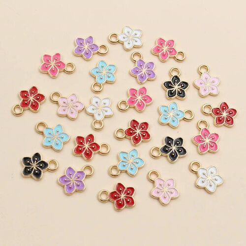 50Pcs 11x9mm Small Alloy Flower Charms Pendants Multi Colors