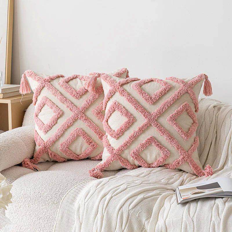 Ins Style Pink Plush Sofa Pillow Case New 45X45 Cushions Cov图片