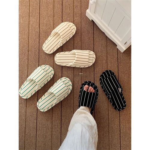 Comfortable Cotton Linen Slippers Women Stripe Design Soft F