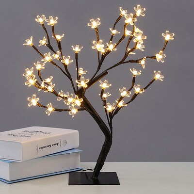 LED Cherry Blossom Tree Branches Crystal Night Lights Table