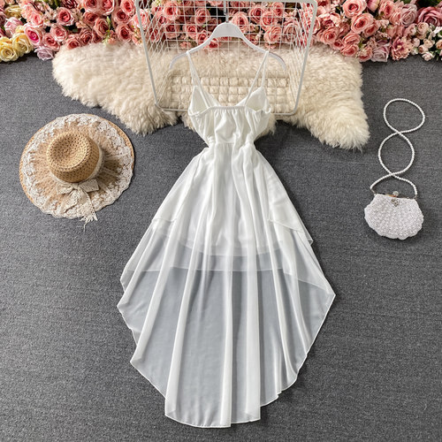 Summer Black/White Irregular Spaghetti Strap Long Dress