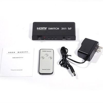HDMI切换器三进一出电脑K一分三分屏器高清音频转换器3进1出遥控
