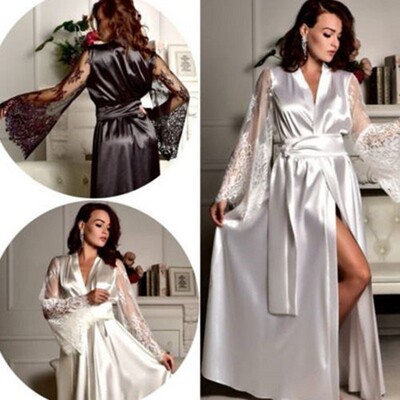Throuh Lon Sleeve Weddin Bridesmaid Sleepwear Bathrobe