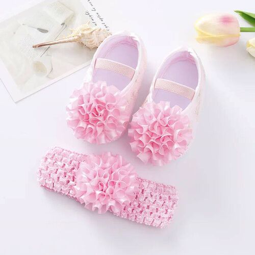 Spring Infant Baby Girl Shoes Newborn Lace Flowers Headband