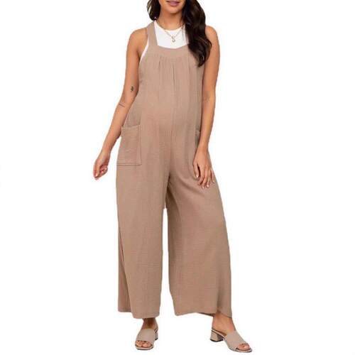 Summer beige wide leg pants pregnant women casual  jumpsuit