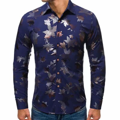 -Autumn fashion bronzing casual lapel mens long-sleeved flo