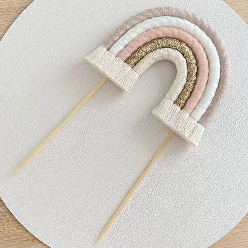 Boho Rainbow Birthday Cake Topper Handmade Cotton Rope Cake