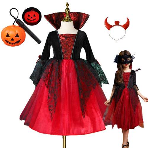 Vampire Dress for Girls Kids Halloween Cosplay Vampire Costu