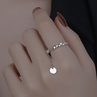 Simple Tassel Adjustable Rings Silver Color Chain Bead Penda