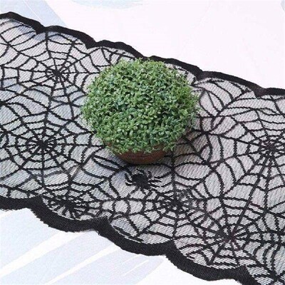 1pcs Black Lace Spider Web Cobweb Tablecloth Table Runner