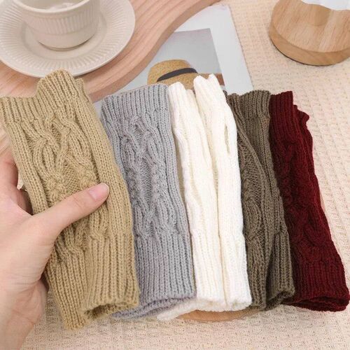 Autumn Winter Knitted Short Gloves for Women Man Warm Wool F