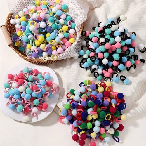 20pcs Kids Elastic Hair Bands Girls Plush Ball Rubber Band F
