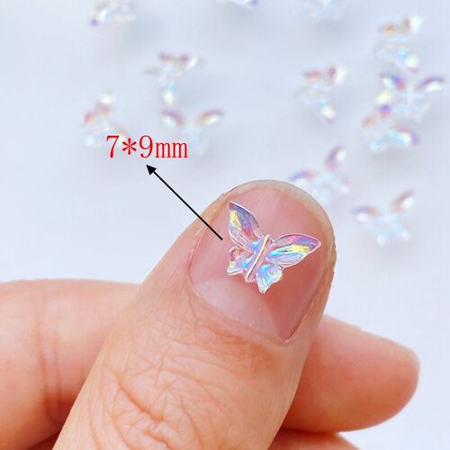 100Pcs New 7*9mm Cute Mini Shiny Butterfly Resin Figurine Cr