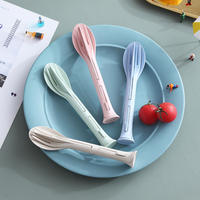 3pcs/set 3 in 1 Travel Portable Cutlery Set Japan Style Whea thumbnail 6