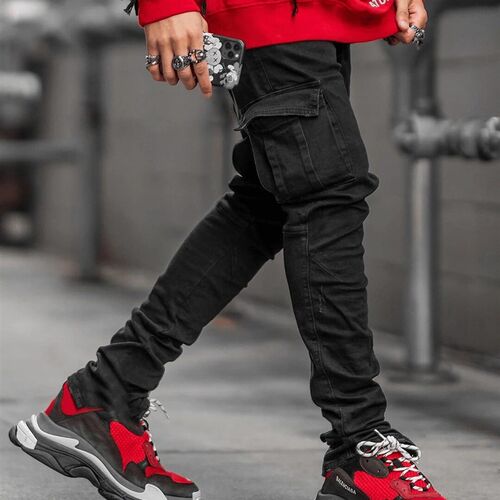 Multi Pocket Cargo Jeans Men New Fashion Denim Pencil Pants