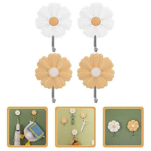 4 Pcs Daisy Wall Hooks Adhesive Sticky Hangers Random Color