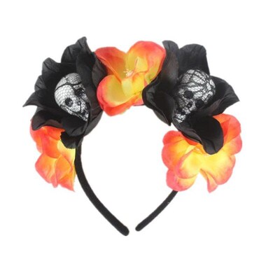 Halloween Horror Skull Lace Headband Artificial Flower wrea1