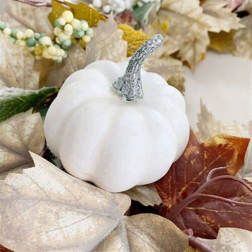 Halloween Wreath with Maple Leaves, Pumpkins and White