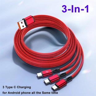 3 in1 USB to 3Type - C Cable 100W 6A Quick charge for Sams