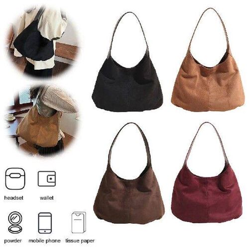 Women Suede Underarm Bag Magnetic Closure Hobo Bag with
