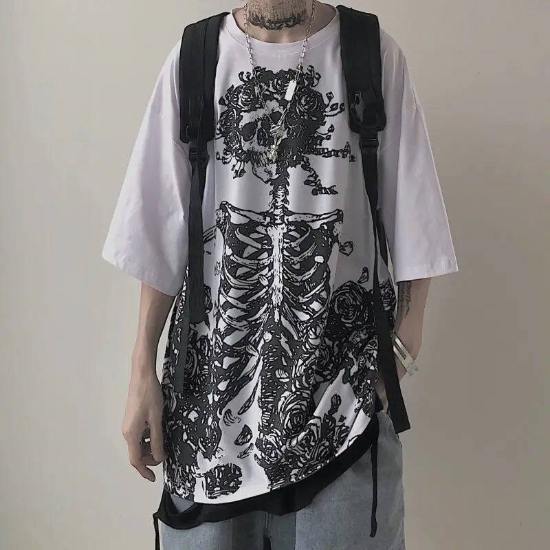 Goth Skull Tshirt print ops women Punk Short sleeve Oversize图片
