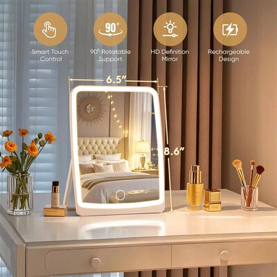 LED Compact Rechargeable Makeup Mirror with 3-Color Lighting