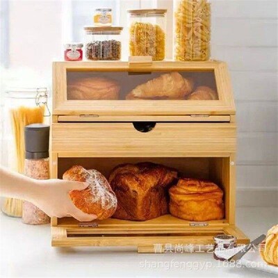 Wooden 3-layer Snack Storage Box Bamboo Bread Box Home