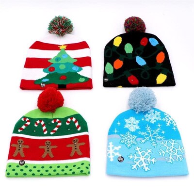 Led Light Cotton Christmas Hat Knit Up Beanie Hat