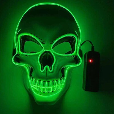 Topeng Lampu Neon Tengkorak LED Halloween Kepala Hantu Horor