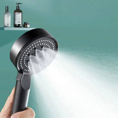 Black 5 Jet Modes Shower Head High Pressure Adjustable Water