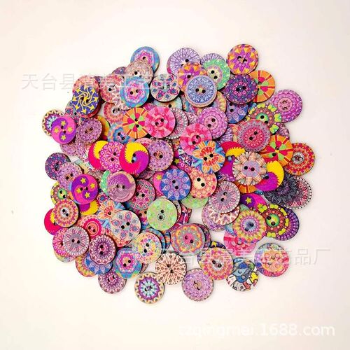1.5/2/2.5cm printed round buttons, retro printed round wood