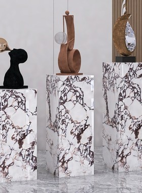 欧式时尚奢石岩板花架酒店展厅茶室高档大理石雕塑摆件底座装饰台