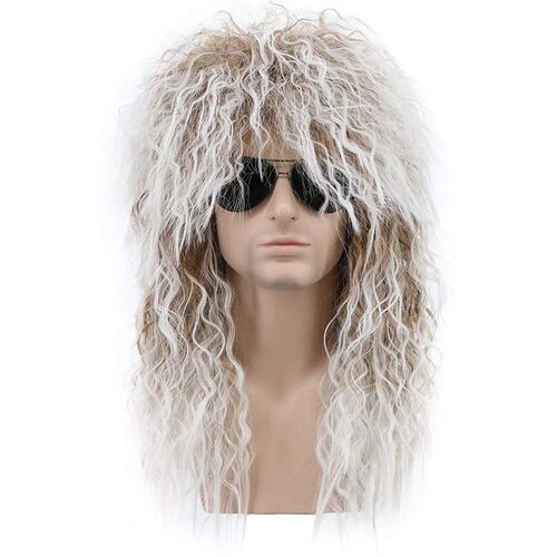 Mens Hair Long Curly Hair 80s Punk Heavy Metal Wig Rock Wig