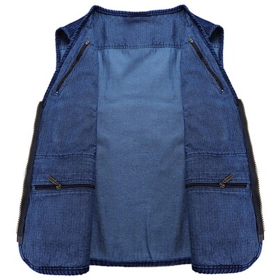 Mens Denim Vest Vest Leisure Fishing Plus Fat Plus Size Mul