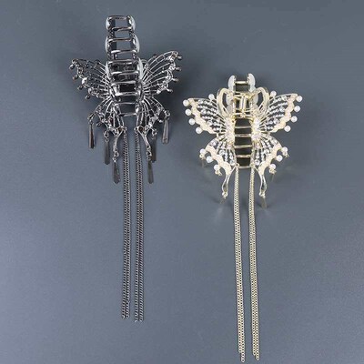 Wind chime tassel big butterfly delie dish hair clip back he