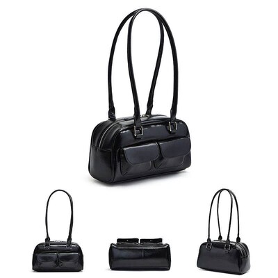 New women bag fahion niche oil wax leather bowling bag mult