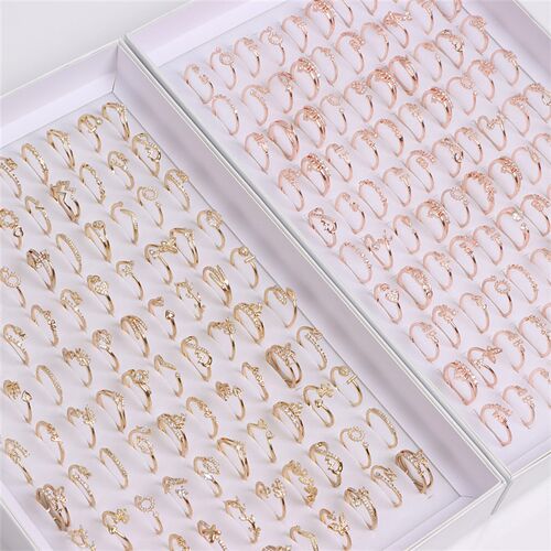 50Pcs/Lot Zircon Opening Adjustable Size Brass Rings for Wom