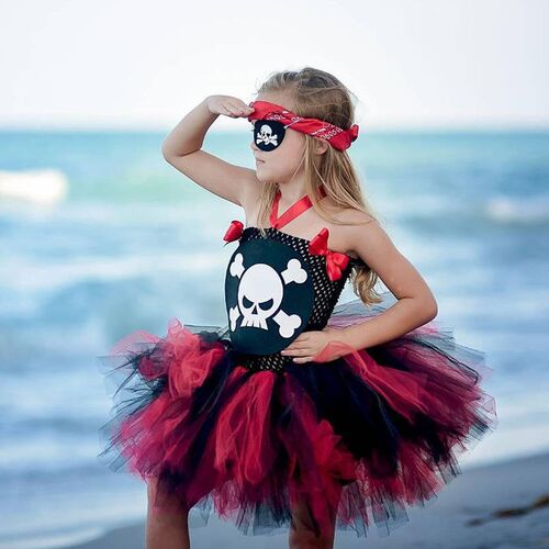 Skull Pirate Girls Halloween Costume Tutu Dress Kids Girls T
