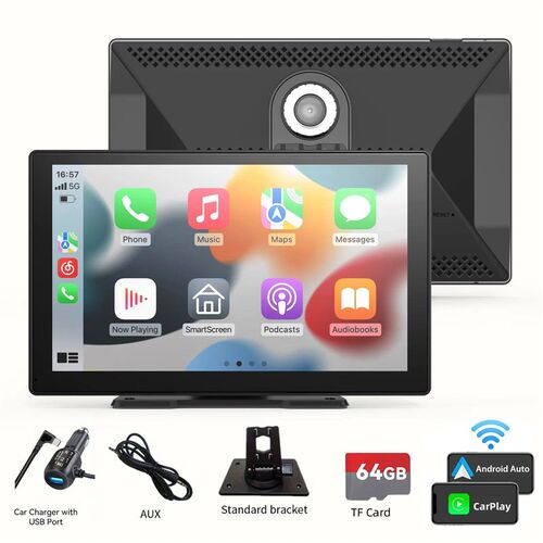 9 Inches Portable Wireless CarPlay with 4K Dash Cam with 64G