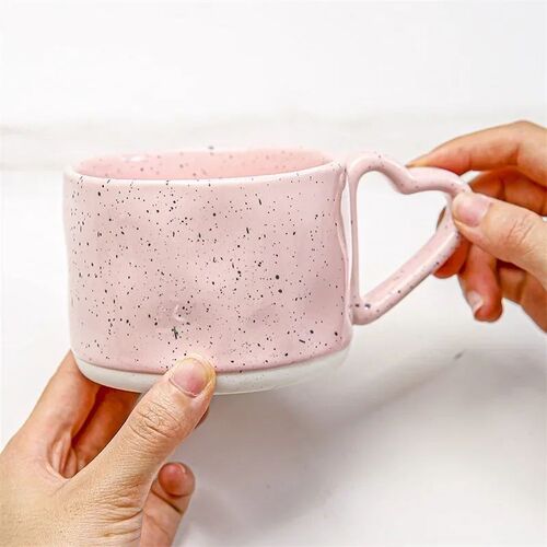 Korean Style ins Ceramics Cup 300ML Pink Love shape handle C