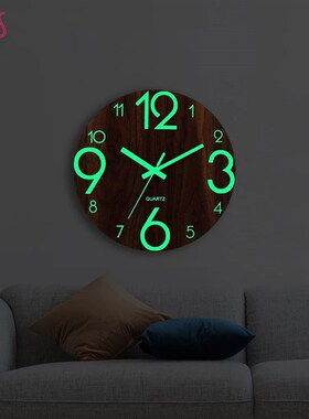 Wooden Wall Clock Luminous Number Hanging Clocks Quiet Dark