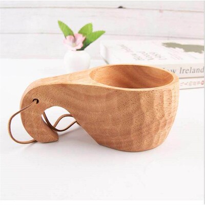 Acacia wood double hole elephant trunk cup handmade KUKSA Fi