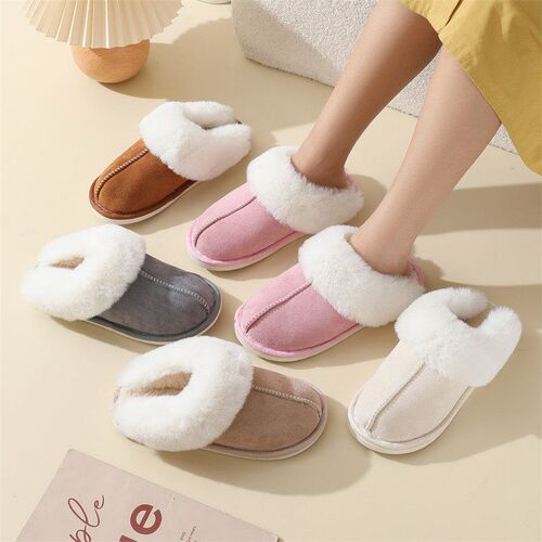 Suede Fur Cotton Slippers For Men And Women At Home And Indo
