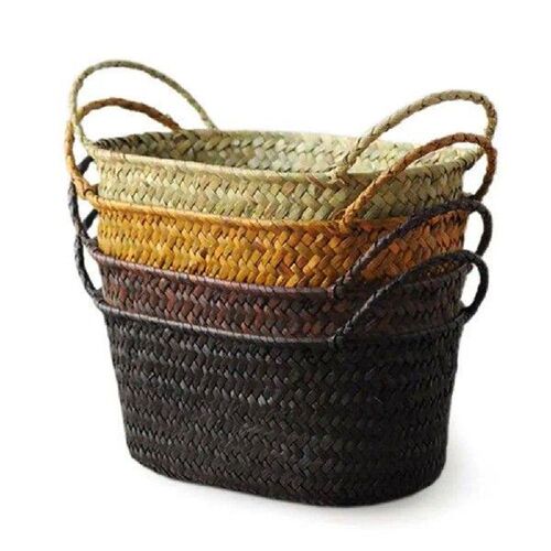 Handmade Straw Dried Flower Fruit Pot Basket Rattan Box