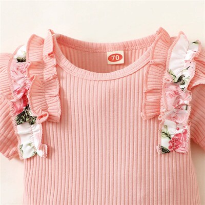 0-2 year old newborn baby girl summer pink round neck lace s